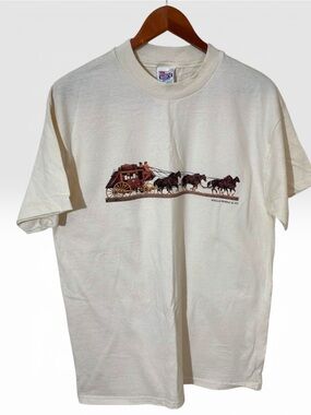 Vintage Wells Fargo Stagecoach T-Shirt Single Stitch Hanes Beefy Tee USA Large